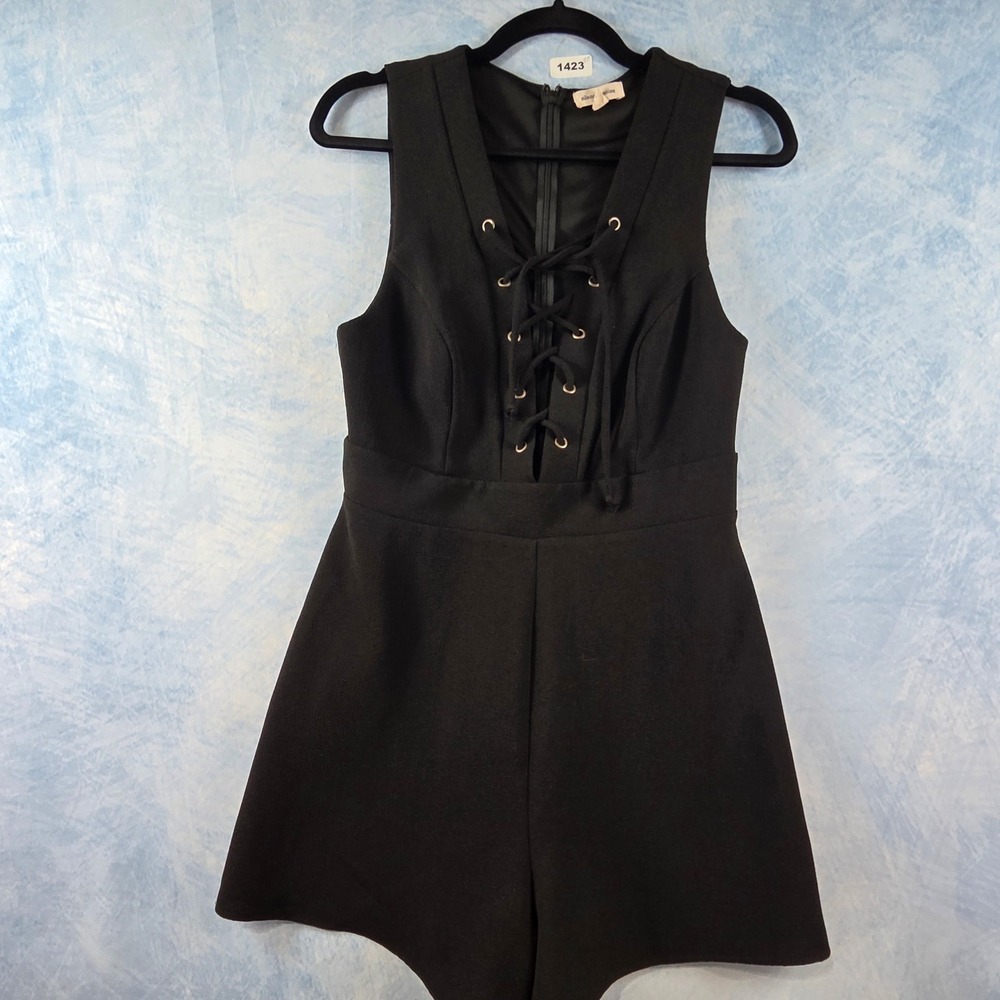 Silence + Noise Black Lace Up Front Sleeveless Romper Size 4 V-Neck Jumpsuit